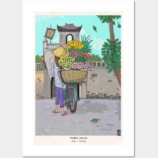 Flower Seller Street Hawker Hanoi Vietnam Posters and Art